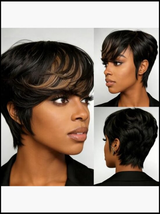 Pixie Cut Human Hair Wig Glueless Short Straight with Bangs 150% Density main image 5